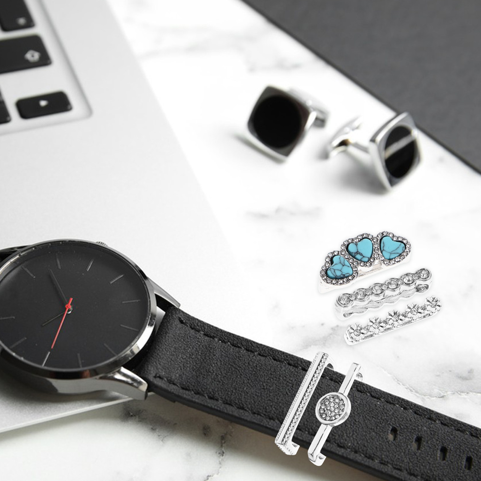 Smartwatch Straps & Accessories - 5個入りプレミアム合金製ウォッチバンドリングチャーム、色褪せなし、変形防止、ミニストラップ装飾ループ、スマートウォッチバンド装飾セット