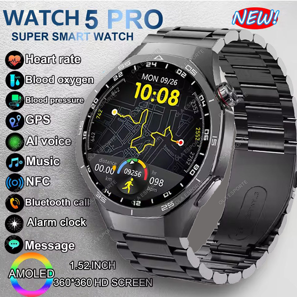 Smartwatch X12 - 新型ウォッチ5 Proスマートウォッチ 1.53インチAMOLEDディスプレイ画面 GPSスポーツトラッカー スマートウォッチ メンズ