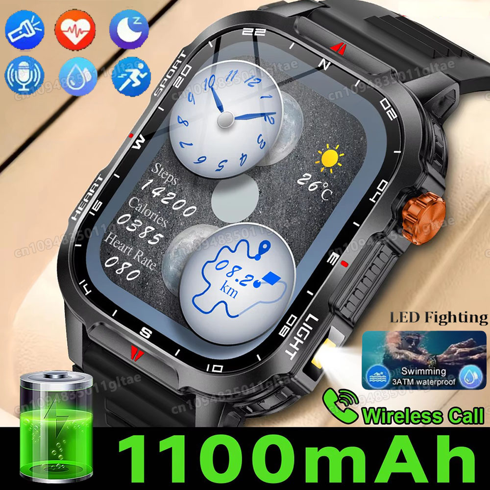 Smartwatch X12 - 軍用アウトドアスマートウォッチ メンズ GPS追跡 フラッシュライト Bluetooth通話 2.01インチ