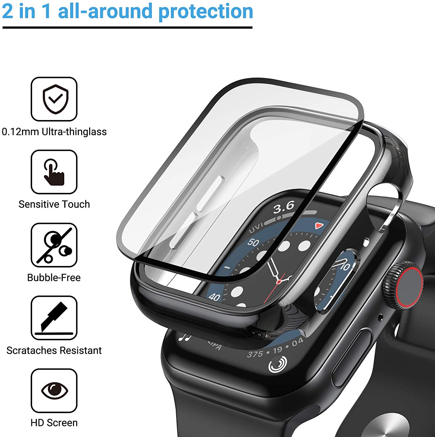 ガラス + カバー Apple Watch ケース 44 ミ - Smartwatch Band Accessories のレビューと価格